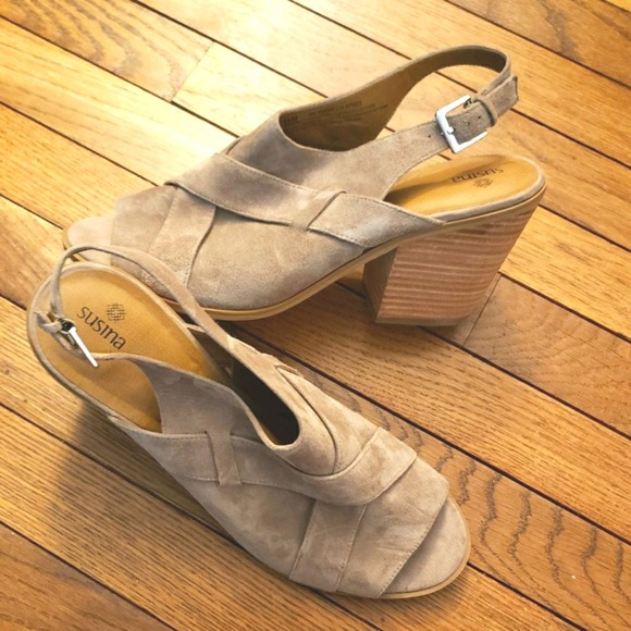 Susina NEW Womens 11 Leather Open Toe Heel Tan Taupe Sandals - Picture 6 of 7